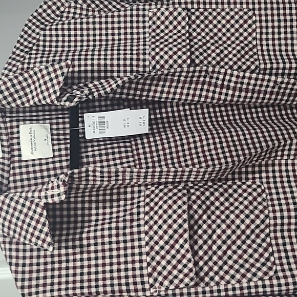 Abercrombie and fitch womens oversized burgundy check shirt flannel top - Picture 5 of 9